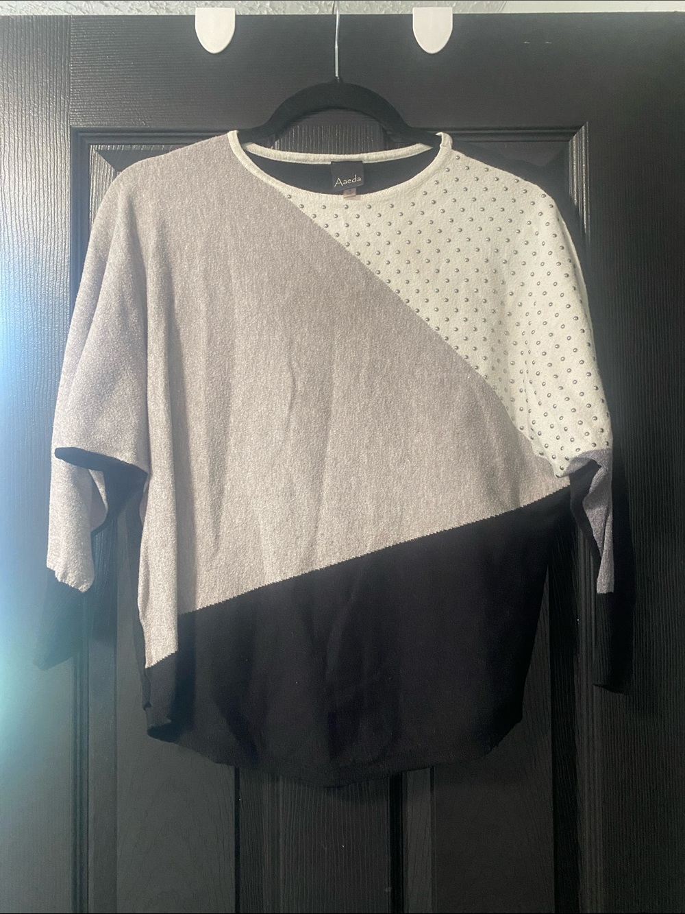 Aaeda Colorblock Studded Short-Sleeve Crewneck Sweater - Black, Gray & Cream